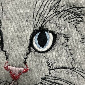 Vintage Gloria Cat Vest Women’s Medium‎ Embroidered Pockets Gray Blue Eyes Heavy